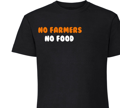 No Farmers No food; Men/Unisex T-Shirt Black ,100% katoen.